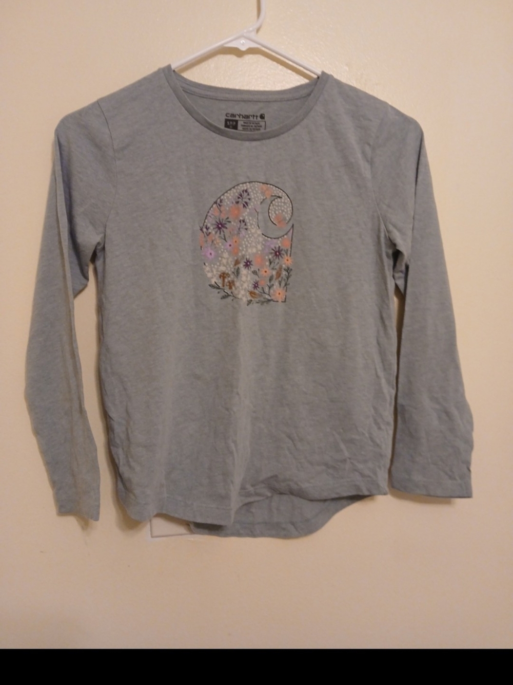 Carhartt Light Green Girls' Long-Sleeve Floral Logo Tee